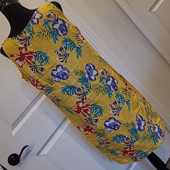 GW Studio Vintage Linen Yellow Floral Shift Dress - Picture 3 of 7